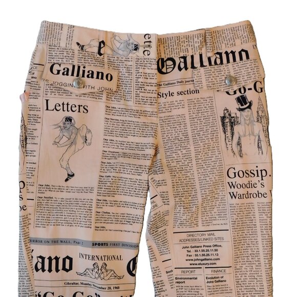 John Galliano Gazette Newspaper Print Flare Pants | Pink | Vintage | EUC | 6? - Picture 2 of 14